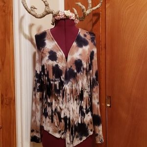 Women Boho Fringe Sweater Black Brown Small